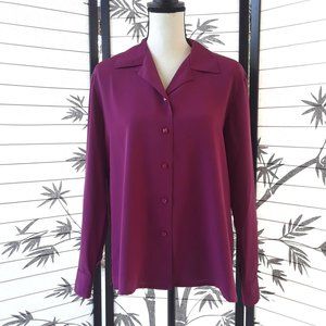 Notations Vibrant Purple Button Down V Neck Blouse